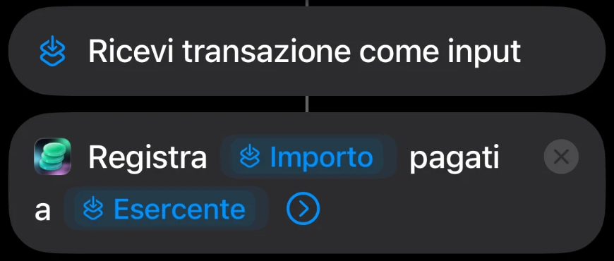 Registra Importo pagati a Esercente, con due variabili blu